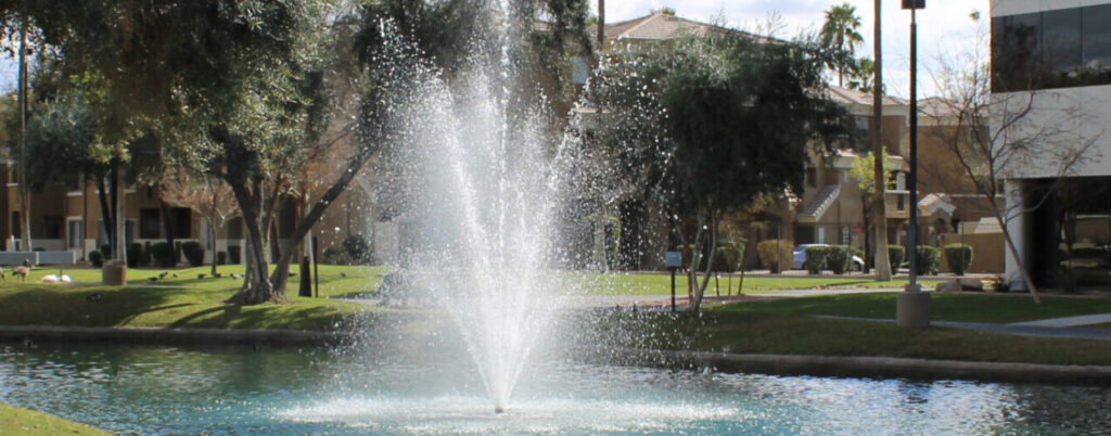 A picture of the fountain near the community